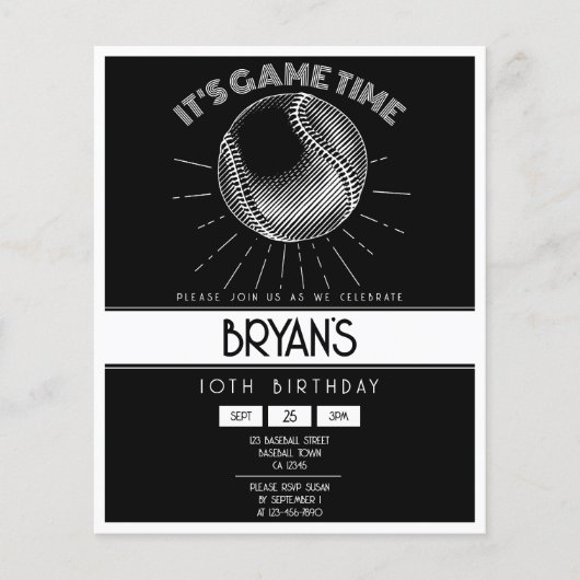 Papier Simple Retro White Baseball Budget Anniversaire In (Devant)