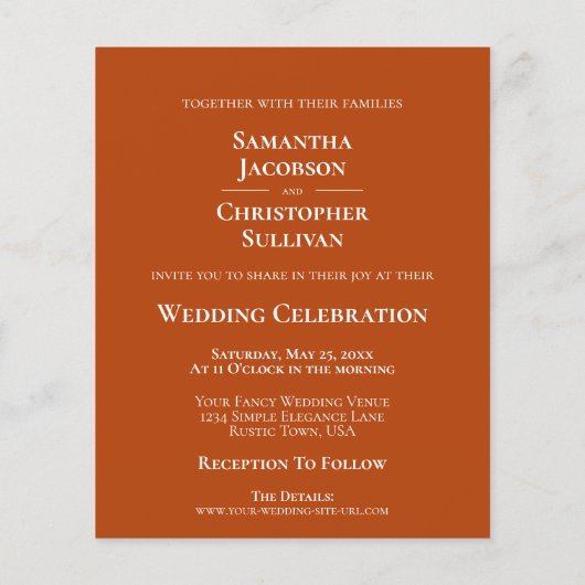 Papier Simple rouille Orange BUDGET Mariage Photo Invitat (Dos)