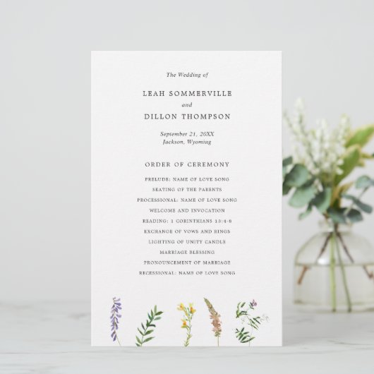 Papier Simple Rustic Floral Fleur sauvage Wedding Program (Debout devant)