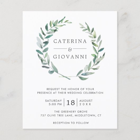 Papier Simple Rustic Greenery Faire-part de mariage budgé (Devant)