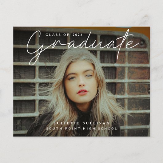 Papier Simple Script Budget Photo Graduation Invitation (Devant)