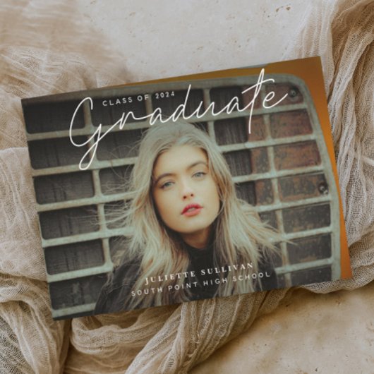 Papier Simple Script Budget Photo Graduation Invitation