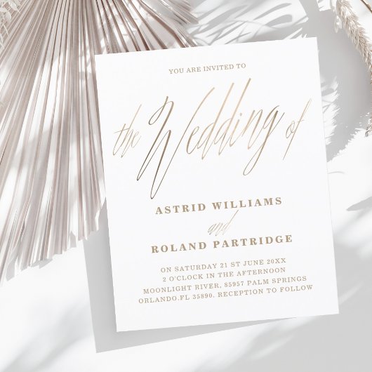 Papier Simple Script Mariage Blanc & Or Budget