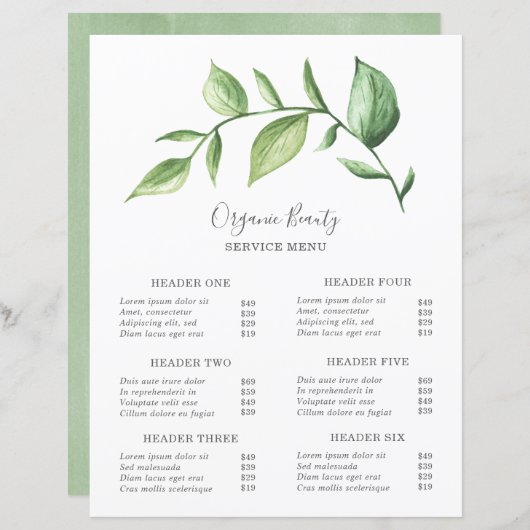 Papier Simple Verdure Moderne Élégant Rustique Tarifs (Devant / Derrière)