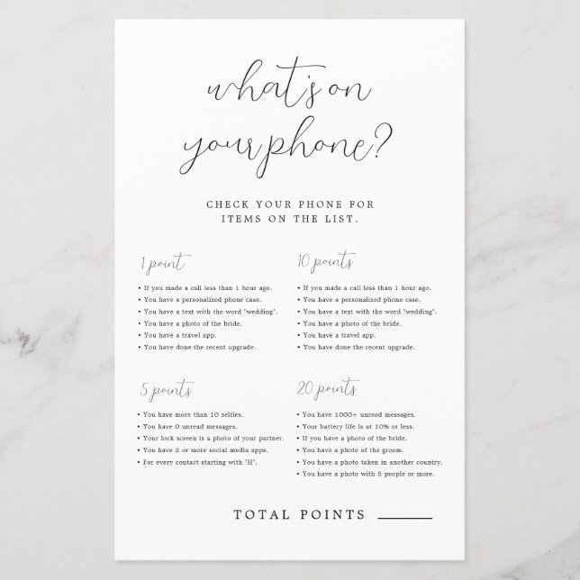 Papier Simple What's On Your Phone Fête des mariées Game (Devant)