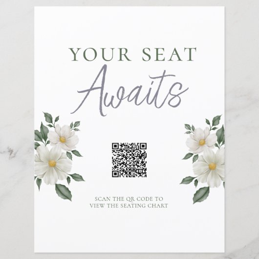 Papier Simplicité blanc floral QR Code Siège SIGNE (Devant)