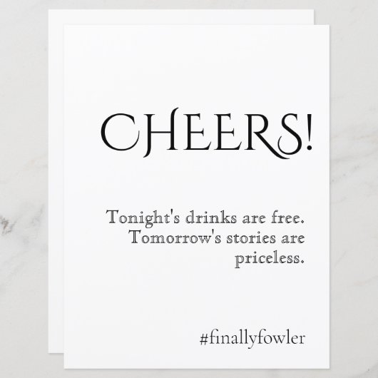 Papier Simply Classic Mariage Open Bar Sign (Devant / Derrière)