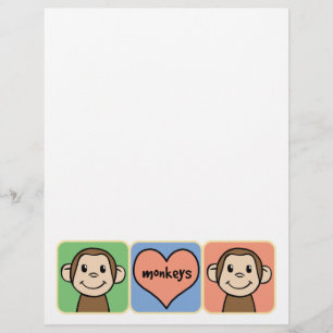 Papier Singe de dessin animé mignon avec amour cœur
