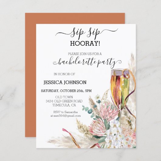 Papier Sip Sip Hooray Bachelorée Champagne Boho (Devant / Derrière)