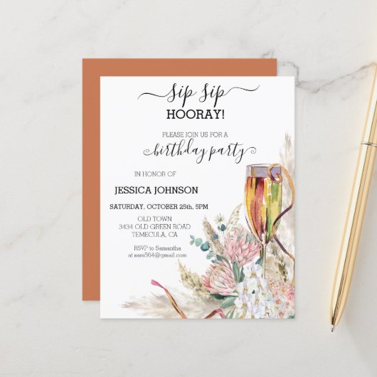 Papier Sip Sip Hooray fête d'anniversaire Budget Champagn (Devant/Arrière en situation)