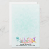 Papier Sirène et méduse sous l'aquarelle marine (Devant / Derrière)