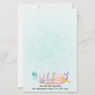 Papier Sirène et méduse sous l'aquarelle marine