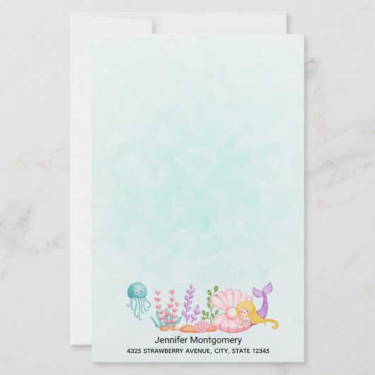 Papier Sirène et méduse sous l'aquarelle marine (Devant)