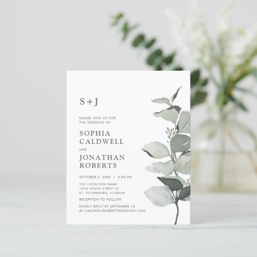 Papier Site Budget RSVP Eucalyptus Faire-part de mariage (Debout devant)