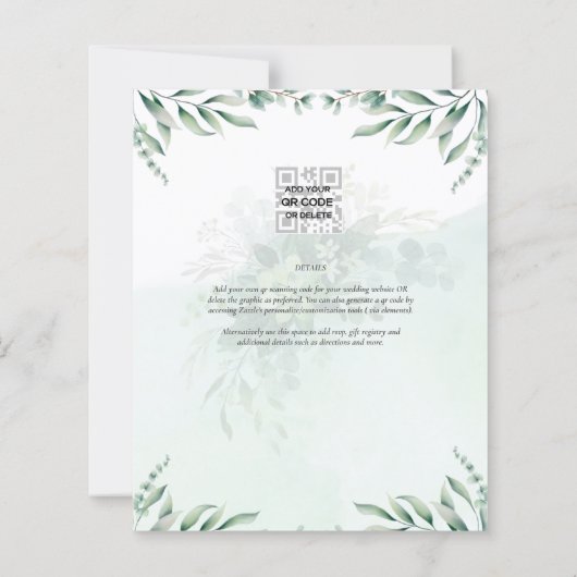 Papier Site des invitations de mariage vertes RSVP QR COD (Dos)
