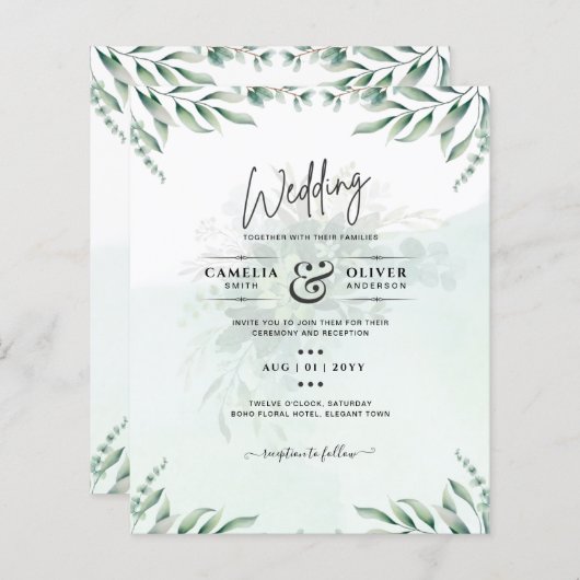 Papier Site des invitations de mariage vertes RSVP QR COD (Devant / Derrière)