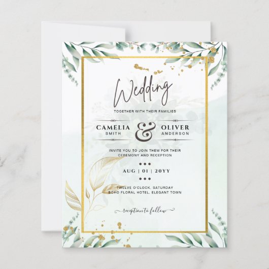 Papier Site des invitations de mariage vertes RSVP QR COD (Devant)