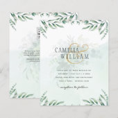 Papier Site des invitations de mariage vertes RSVP QR COD (Devant / Derrière)