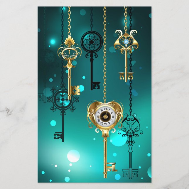 Papier Skeleton Keys on Green Background (Devant)