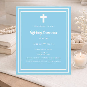 Papier Sky blue boy Première communion sainte invitation