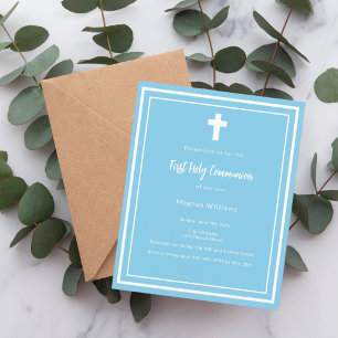 Papier Sky blue boy Première communion sainte invitation