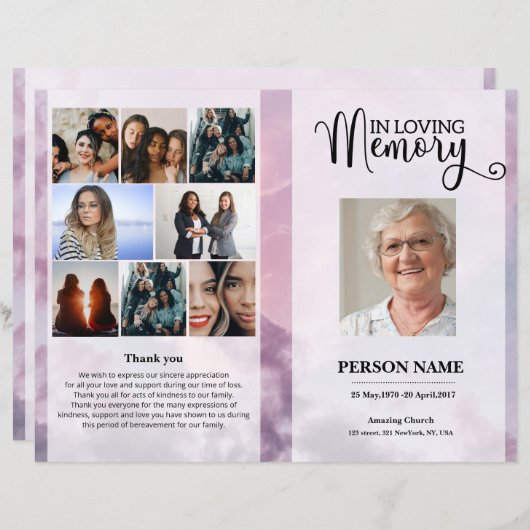 Papier Sky  Funeral Program template (Devant / Derrière)