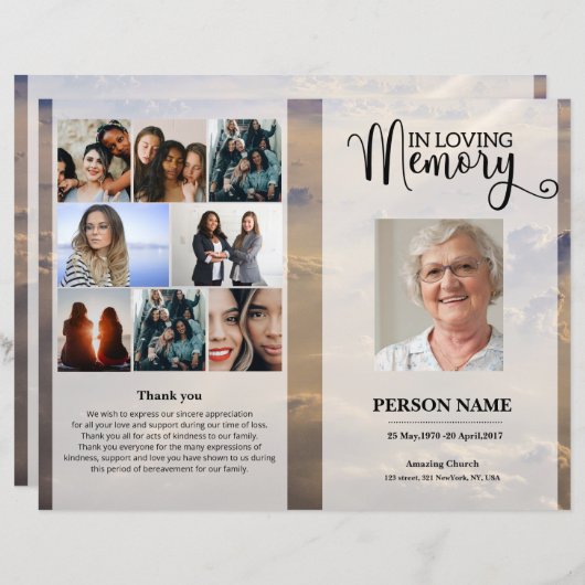 Papier Sky Funeral Program template (Devant / Derrière)