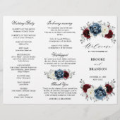 Papier Slate Blue Burgundy Boho Mariage Tri-Fold Programm (Devant)