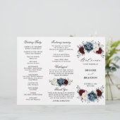 Papier Slate Blue Burgundy Boho Mariage Tri-Fold Programm (Debout devant)