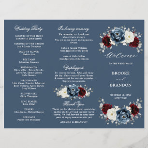 Papier Slate Blue Burgundy Boho Mariage Tri-Fold Programm