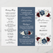 Papier Slate Blue Burgundy Boho Mariage Tri-Fold Programm (Devant)