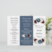 Papier Slate Blue Burgundy Boho Mariage Tri-Fold Programm (Debout devant)