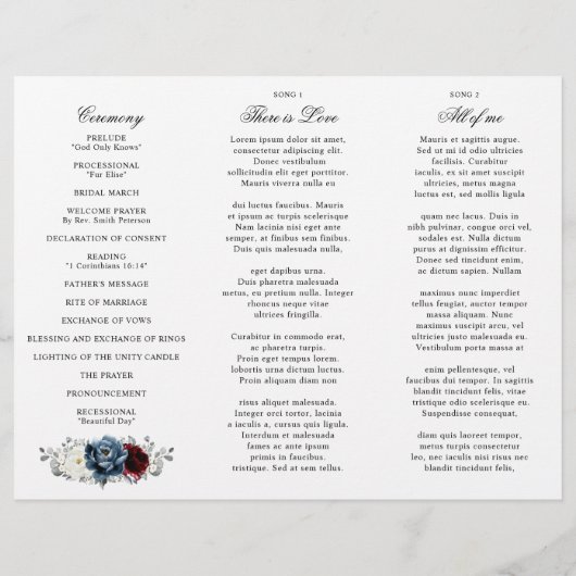 Papier Slate Blue Burgundy Boho Mariage Tri-Fold Programm (Dos)