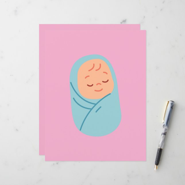 Papier Sleeping Baby Swaddled in Blue (Devant/Arrière en situation)