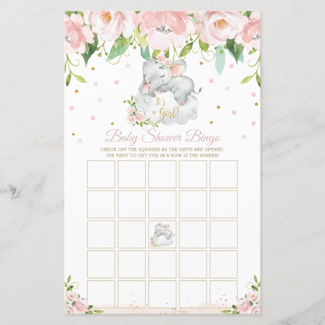 Papier Sleepy Elephant rose Baby shower Floral Jeu de Bin (Devant)