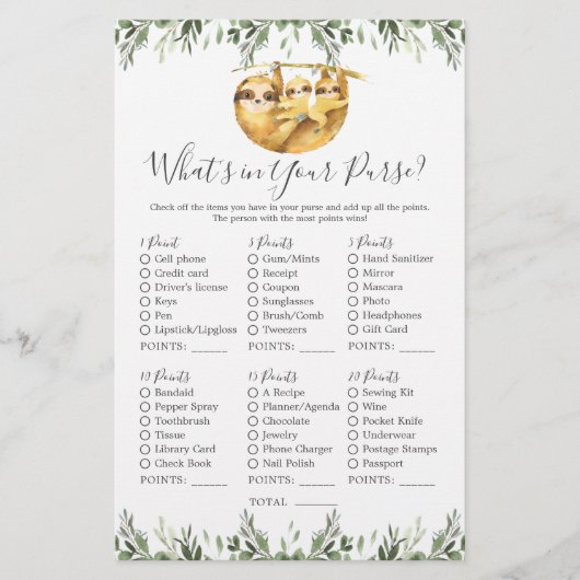 Papier Sloth Animals Baby shower Ce qui est dans votre sa (Devant)