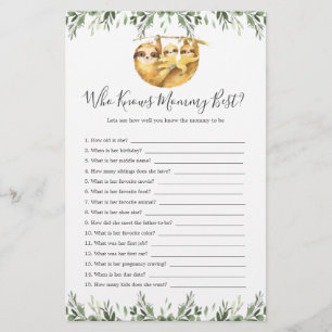 Papier Sloth Animals Baby shower Qui Connaît Maman Le Mie