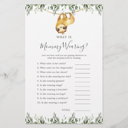 Papier Sloth Animaux Baby shower Qu'est-ce que maman port (Devant)