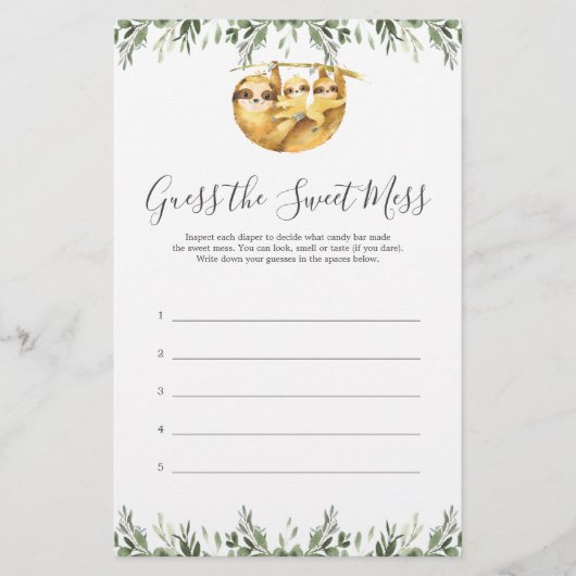 Papier Sloth Baby shower Devine Le Jeu Sweet Mess (Devant)