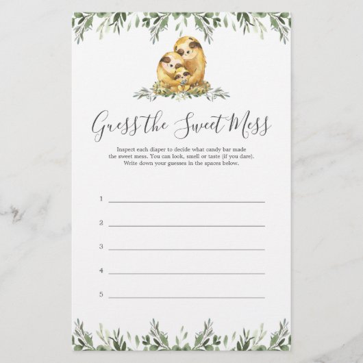 Papier Sloth Baby shower Devine Le Mess Sweet (Devant)