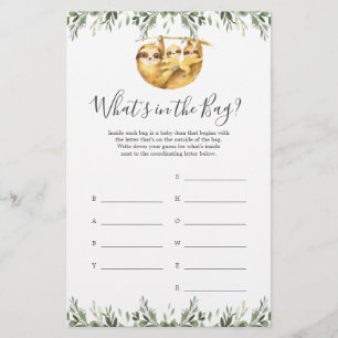 Papier Sloth Baby shower Devinez ce qu'il y a dans le jeu