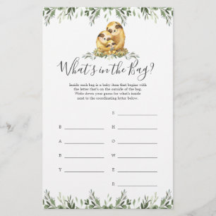 Papier Sloth Baby shower Devinez ce qu'il y a dans le jeu