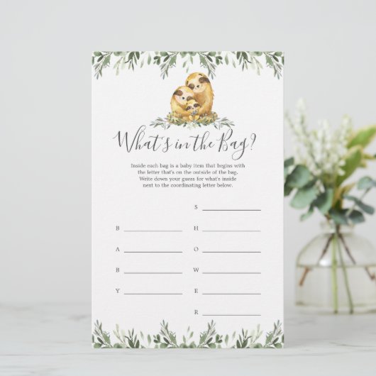 Papier Sloth Baby shower Devinez ce qu'il y a dans le jeu (Debout devant)
