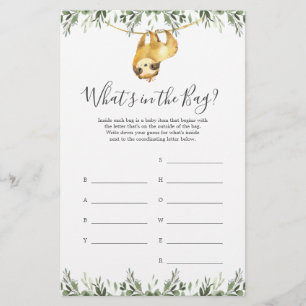 Papier Sloth Baby shower Devinez ce qu'il y a dans le jeu