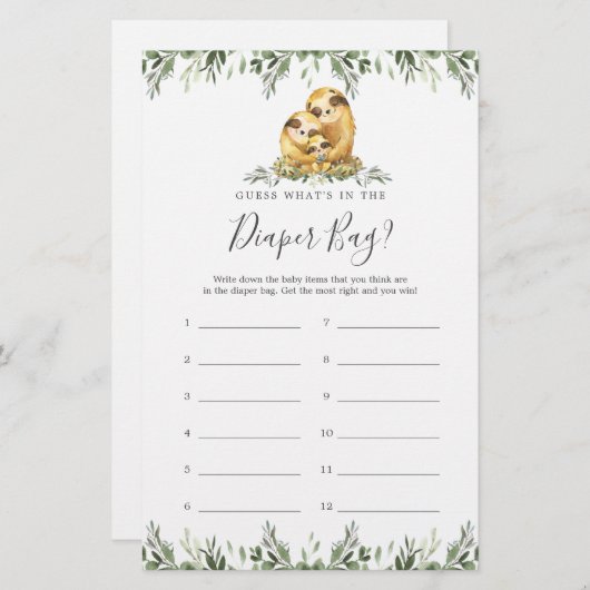 Papier Sloth Baby shower Devinez ce qu'il y a dans le sac (Devant / Derrière)