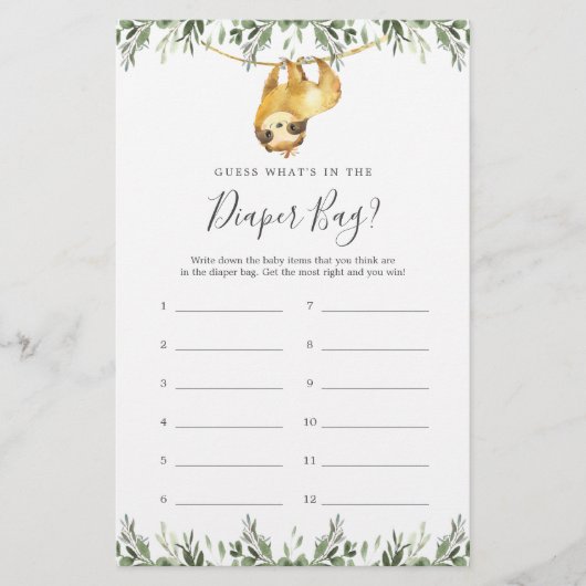 Papier Sloth Baby shower Devinez ce qu'il y a dans le sac (Devant)