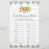 Papier Sloth Baby shower Finish Mommy's Phrase Game (Devant)