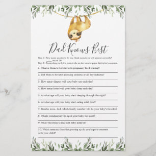 Papier Sloth Baby shower Papa connaît le meilleur jeu