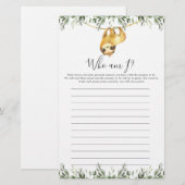 Papier Sloth Baby shower Qui Suis-Je Jeu (Devant / Derrière)