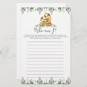 Papier Sloth Baby shower Qui Suis-Je Jeu (Devant / Derrière)